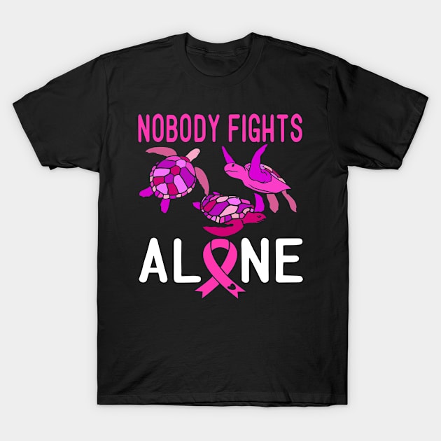 Nobody Fights Alone Turtles Pink Breast Cancer Women T-Shirt by KhanhVan